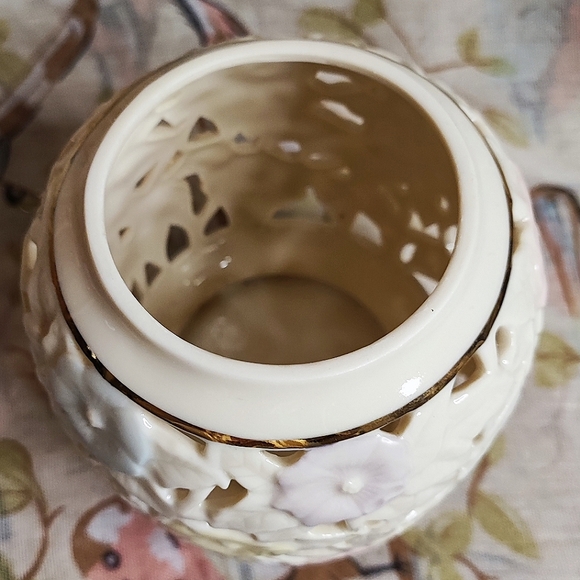 Party Lite Cream Gold Ceramic Cut Out Design Orchid Pot Tea Light Vase - Picture 4 of 7